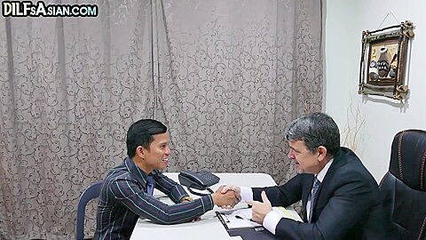 Gay businessman fucked by Asian skinny twink in office