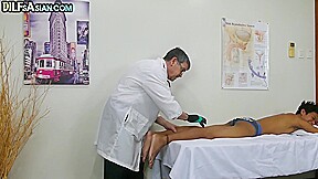 Gay doctor bareback fucks Asian twink after anal check