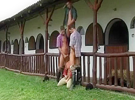 Gay men in riding boots orgy