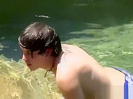 Gay youngster Jordan Long jumps in pool before jerking off