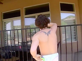 Gay youngster Jordan Long jumps in pool before jerking off