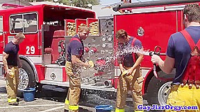 Gaysex hunks in uniform squirting cum