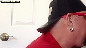 Gloryhole DILF sucking cock at home in homemade closeup