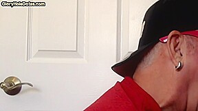 Gloryhole DILF sucking cock at home in homemade closeup