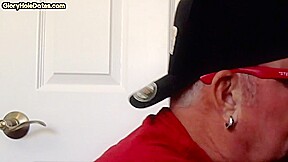 Gloryhole DILF sucking cock at home in homemade closeup