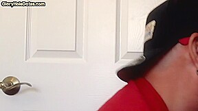 Gloryhole DILF sucking cock at home in homemade closeup