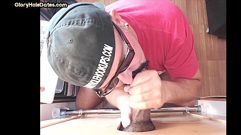 Gloryhole DILF sucks and jerks POV in interracial duo