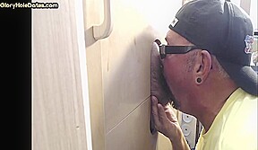 Gloryhole blowjob loving gaydaddy sucks BFs cock at home