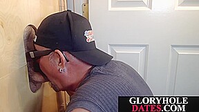 Gloryhole mature DILF blowing and wanking unshaven shaft