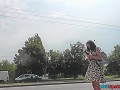 G-string of a brunette seen in upskirt mov