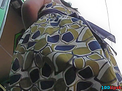 G-string of a brunette seen in upskirt mov