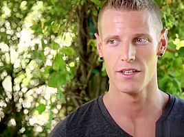 Handsome muscle stud strokes his huge cock