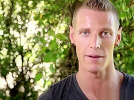 Handsome muscle stud strokes his huge cock