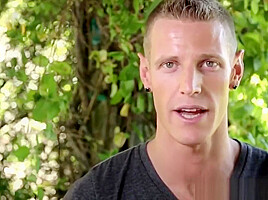 Handsome muscle stud strokes his huge cock
