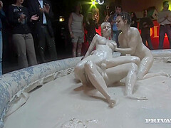 Hardcore Mud Wrestling With Two Hot
