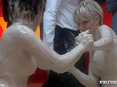 Hardcore Mud Wrestling With Two Hot