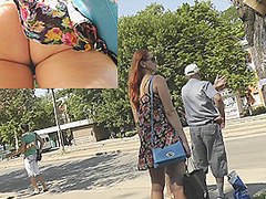 Hawt redhead playgirl in street uskirt vid