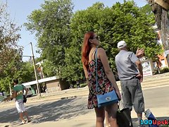 Hawt redhead playgirl in street uskirt vid