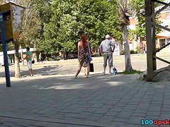 Hawt redhead playgirl in street uskirt vid