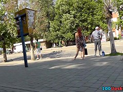 Hawt redhead playgirl in street uskirt vid