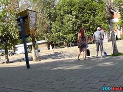 Hawt redhead playgirl in street uskirt vid