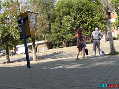 Hawt redhead playgirl in street uskirt vid