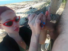 He cums fast in her tight pussy at the beach