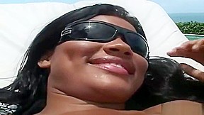 Heavenly brunette Brazilian teenage tart Janaina blows the cock in the open