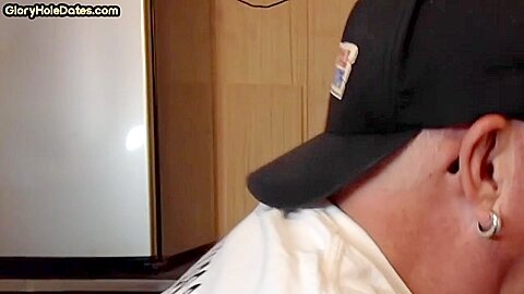 Homemade gloryhole DILF sucks cock in BJ and HJ closeup