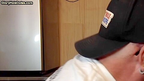 Homemade gloryhole DILF sucks cock in BJ and HJ closeup