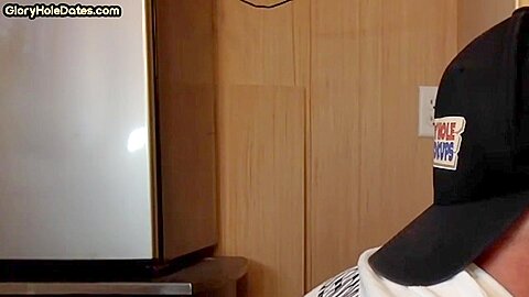 Homemade gloryhole DILF sucks cock in BJ and HJ closeup