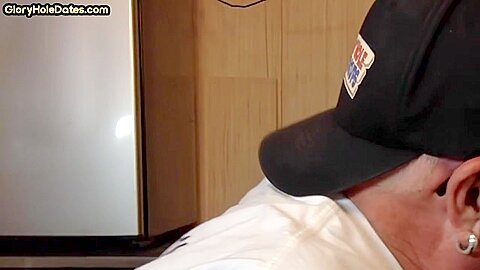 Homemade gloryhole DILF sucks cock in BJ and HJ closeup