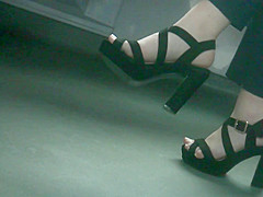 Hot Brunette In High Heels Sandals