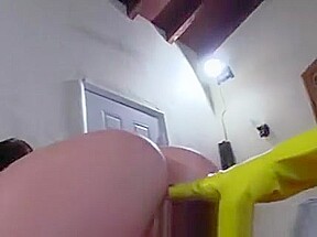 Hot Chicks Finger Pussy While Cleaning Up