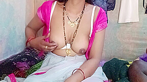 Hot Indian Aunty Pressed Her Big Tits And Got Great Pleasure By Massaging Her Step Sons Penis