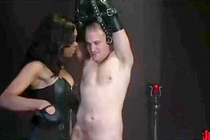 Hot black tranny fucks slave guy