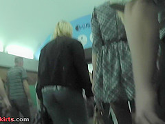 Hot candid upskirt porn with a blonde in a public place