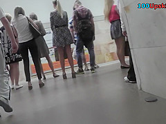 Hot candid upskirt porn with a blonde in a public place