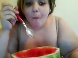 Hot girl eating watermelon