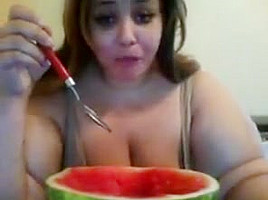 Hot girl eating watermelon