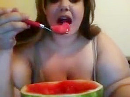 Hot girl eating watermelon