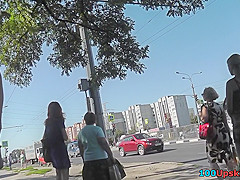 Hot g-string of a sexy chick seen in free upskirt video