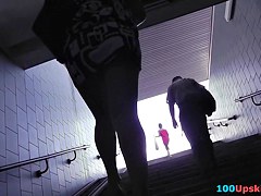 Hot upskirts of the hot blonde woman with nice legs