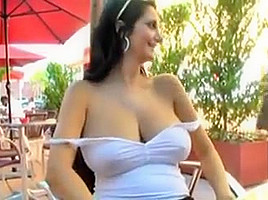 Hot wife big boobs flashing in public