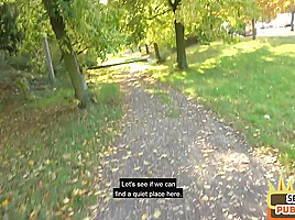 Inked public MILF rides sex date guy outdoor after blowjob