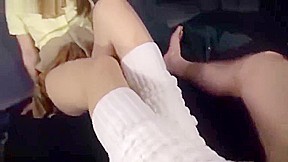 Japanese wearing loose sock giving Footjob 02