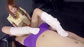 Japanese wearing loose sock giving Footjob 02