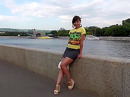 Jeny Smith flashes in a park