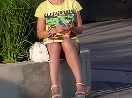 Jeny Smith flashes in a park