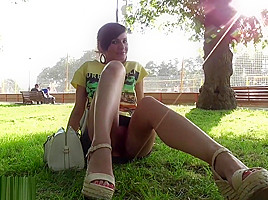 Jeny Smith flashes in a park